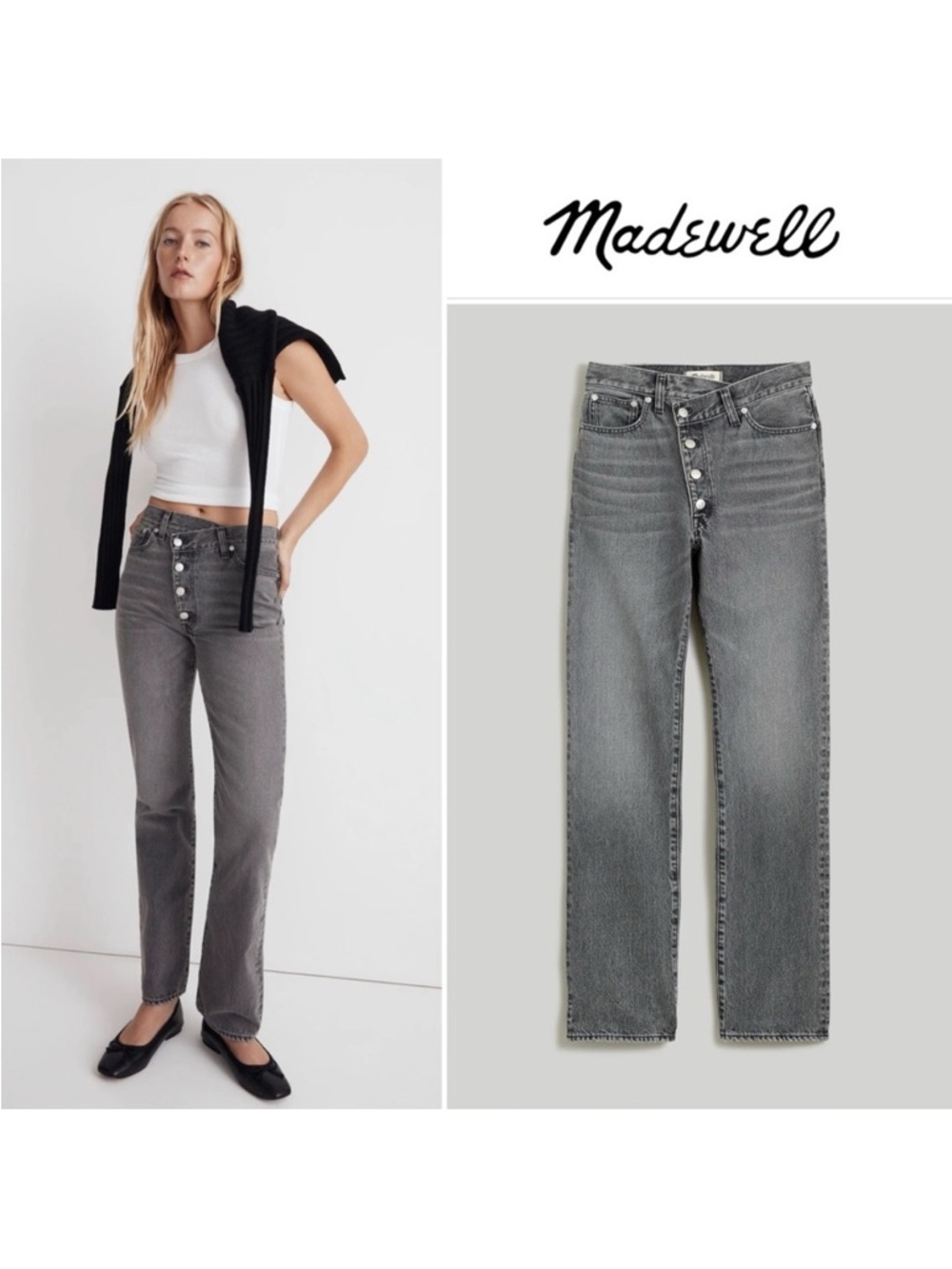 Madewell Women's Gray High-Rise Button-Fly Jeans